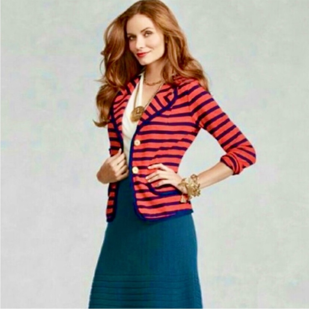 CAbi-M-Red & Blue Nautical Striped-preppy, nautical, long sleeve, cotton, Blazer - Picture 2 of 16